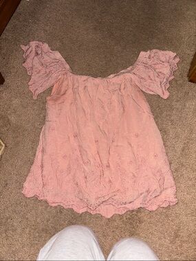 Blue Rain Pink Off-Shoulder Eyelet Lace Top